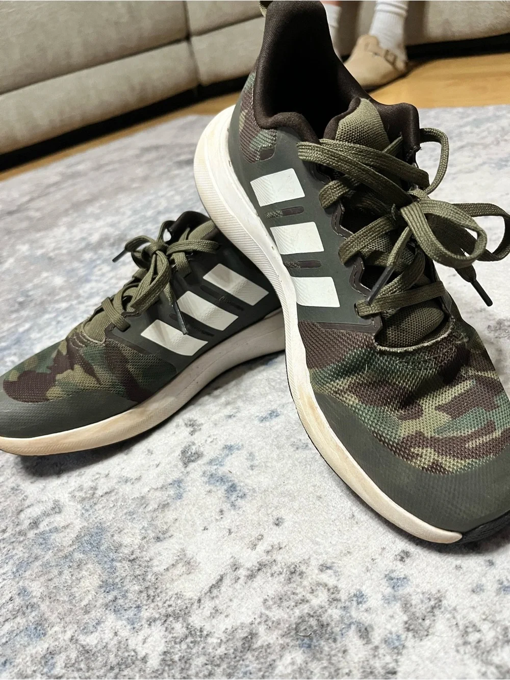 adidas Men's Camouflage Athletic Shoes - Olive Green with White Stripes